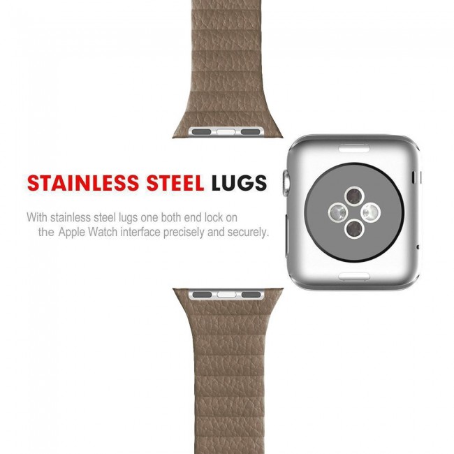 Apple Watch Band 38-40-41mm Leather Loop with Magnet Lock Strap Replacement Band - Brown