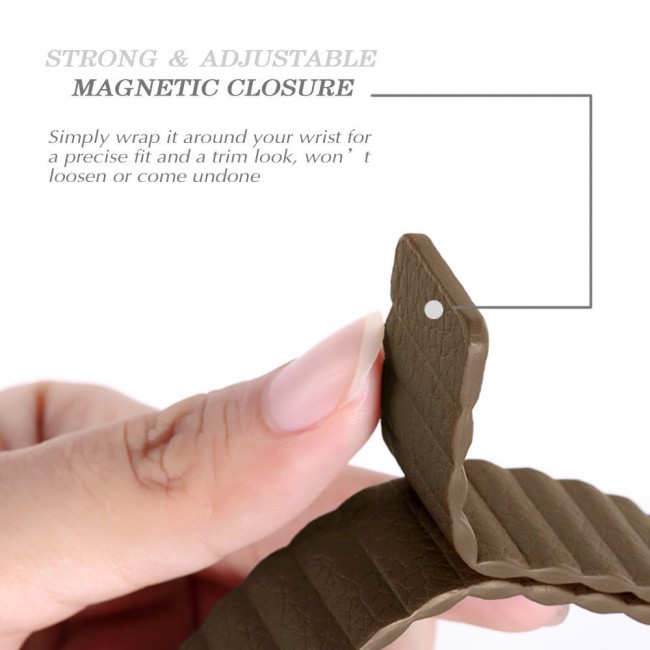 Apple Watch Band 38-40-41mm Leather Loop with Magnet Lock Strap Replacement Band - Brown