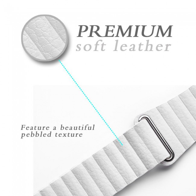 Apple Watch Band 38-40-41mm Leather Loop with Magnet Lock Henlein Series by Margoun - White