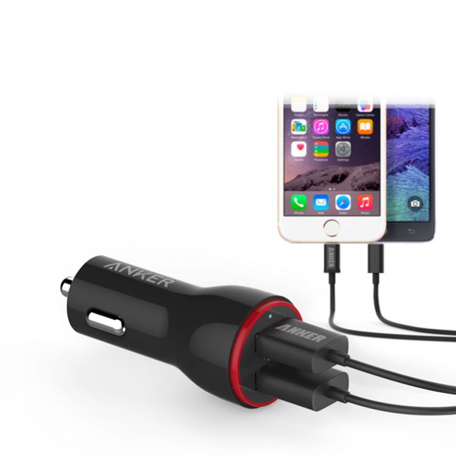 Anker PowerDrive 2 Car Charger with Lightning Cable - Black