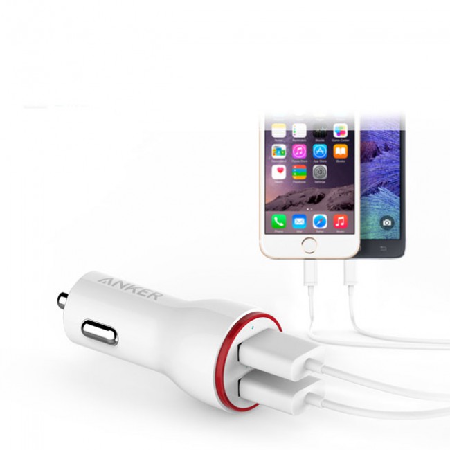 Anker PowerDrive 2 Car Charger with 3ft Micro USB Cable - White