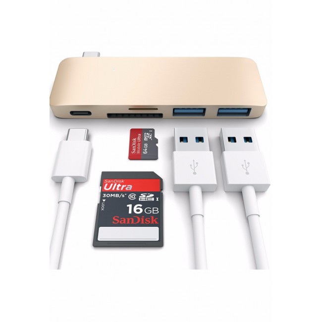 Margoun Type-C Pass-Through USB Hub with USB-C Charging Port - Gold