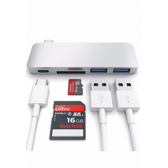 Margoun Type-C Pass-Through USB Hub with USB-C Charging Port - Silver