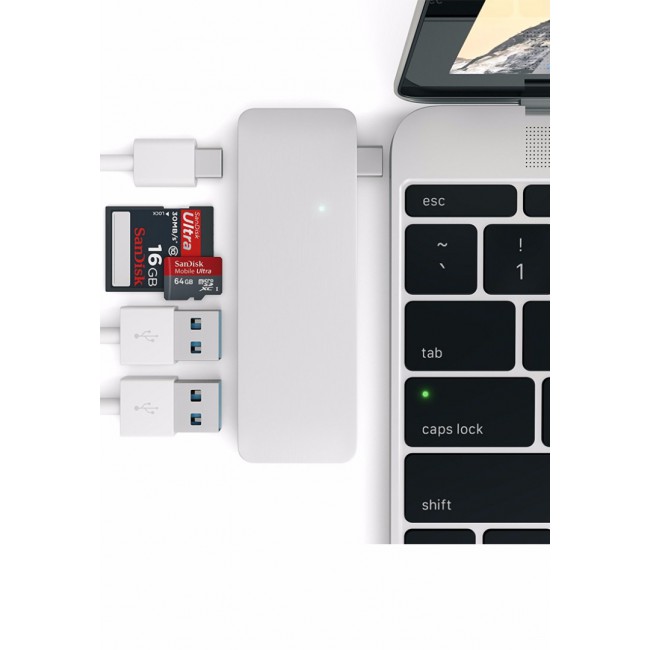 Margoun Type-C Pass-Through USB Hub with USB-C Charging Port - Silver