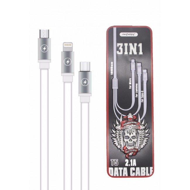 Nafumi T5 3-in-1 Fast Charging Data Cable - White