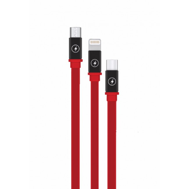 Nafumi T5 3-in-1 Fast Charging Data Cable - Red
