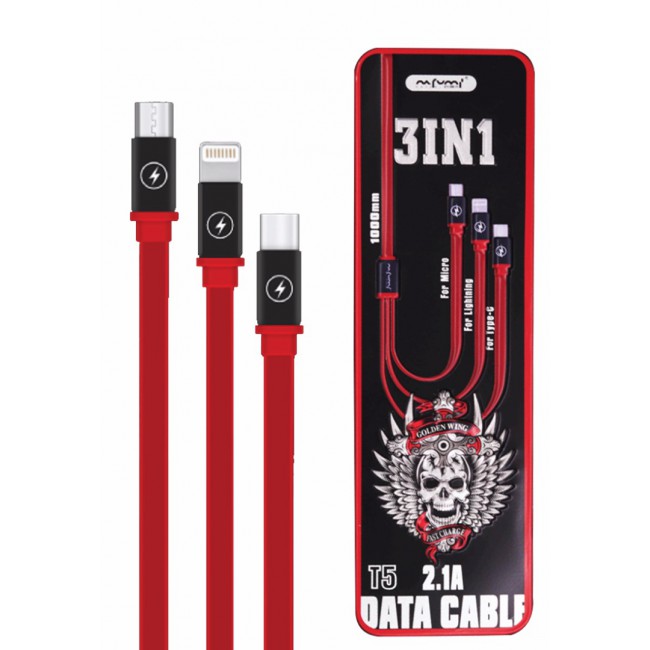 Nafumi T5 3-in-1 Fast Charging Data Cable - Red