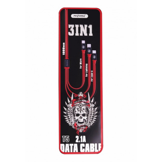 Nafumi T5 3-in-1 Fast Charging Data Cable - Red