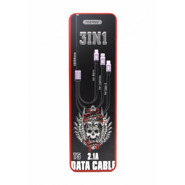 Nafumi T5 3-in-1 Fast Charging Data Cable - Black
