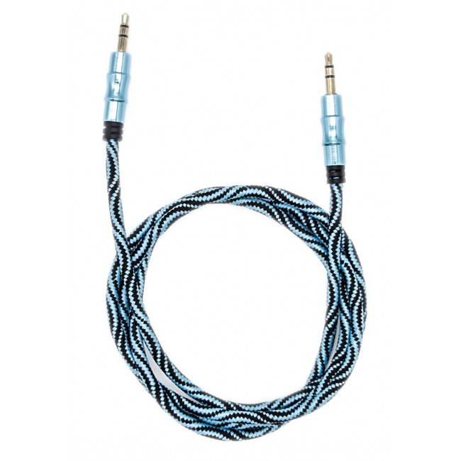 Margoun 3.5mm Male to Male Premium AUX Nylon Braided Cable 1M - Black &amp; Blue
