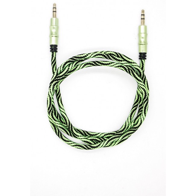Margoun 3.5mm Male to Male Premium AUX Nylon Braided Cable 1M - Black &amp; Green