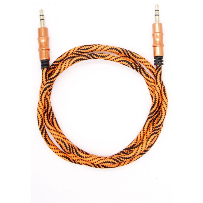 Margoun 3.5mm Male to Male Premium AUX Nylon Braided Cable 1M - Black &amp; Orange