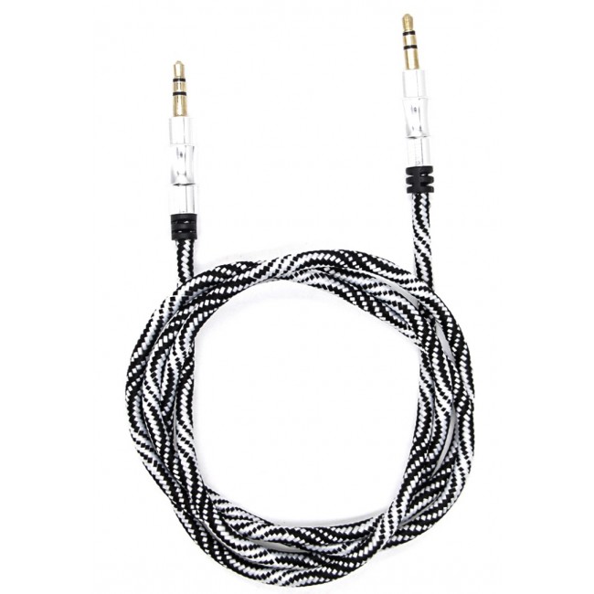 Margoun 3.5mm Male to Male Premium AUX Nylon Braided Cable 1M - Black &amp; White