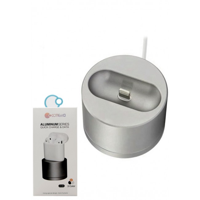 Coteetci Aluminum Series Dock Charger for AirPods 2.4A (NFT) - Silver
