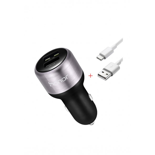 Huawei Dual USB Car Charger (9V 2A fast Charge 2A Type-C Cable Quick Charger) - Black/Grey