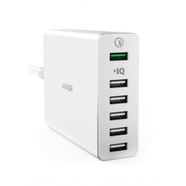 Anker PowerPort 6-Port USB Charging Hub and 1-Port Qualcomm Quick Charge - White
