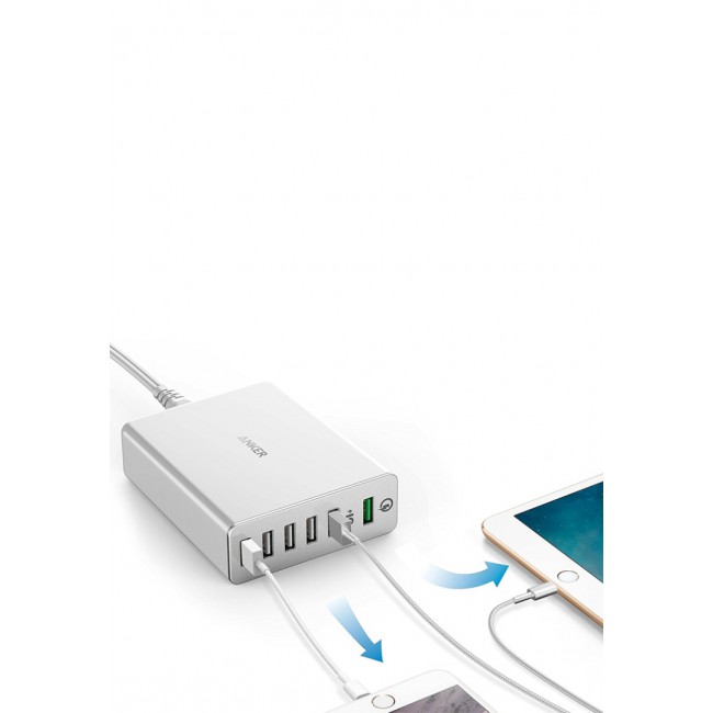 Anker PowerPort 6-Port USB Charging Hub and 1-Port Qualcomm Quick Charge - White