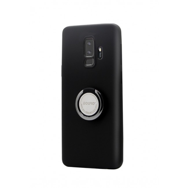 Eouro Case for Samsung Galaxy S9 Plus Back Cover with Finger Grip Ring - Black