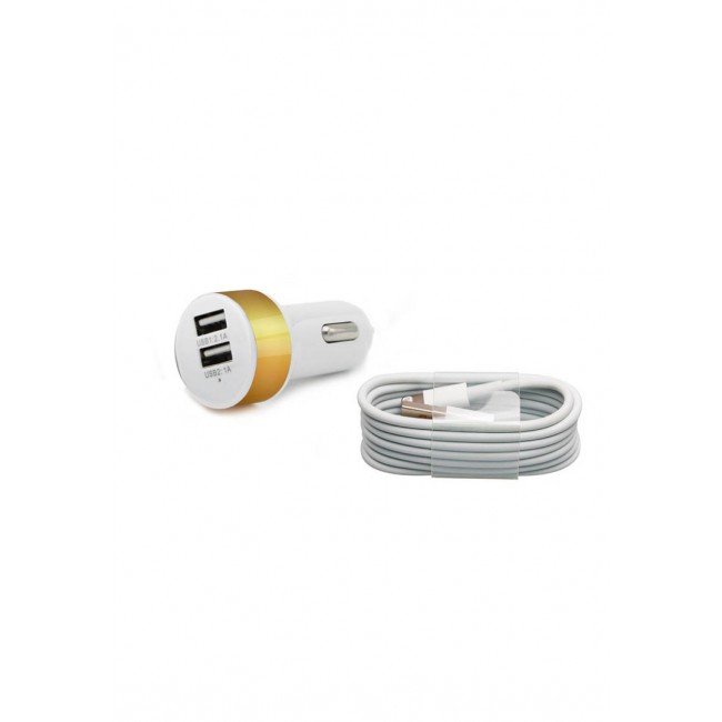 Margoun Round Dual Port Car Charger with Lightning Cable - Gold