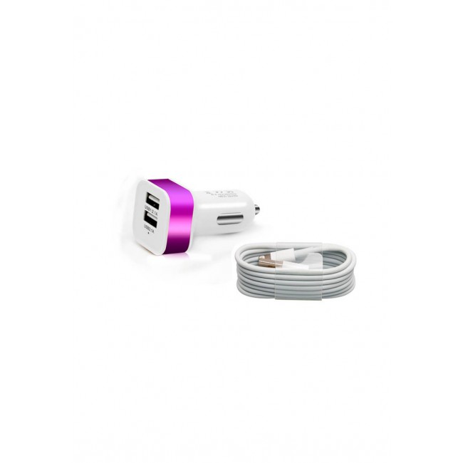 Margoun Square Dual Port Car Charger with Lightning Cable - Purple