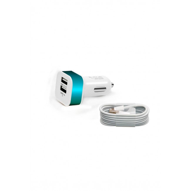 Margoun Square Dual Port Car Charger with Lightning Cable - Blue
