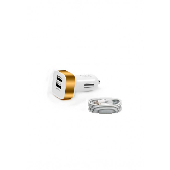 Margoun Square Dual Port Car Charger with Lightning Cable - Gold