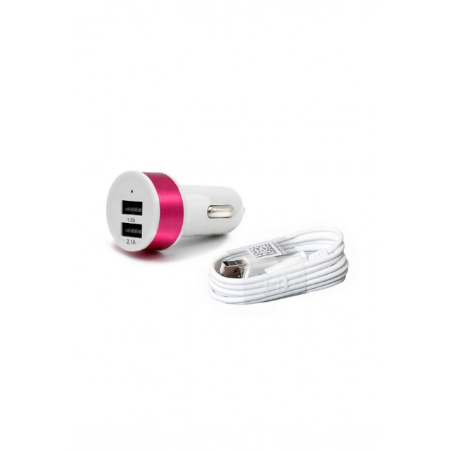 Margoun Round Dual Port Car Charger with Micro USB Cable - Pink