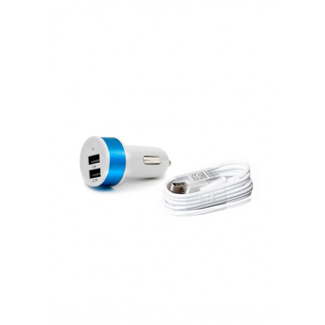 Margoun Round Dual Port Car Charger with Micro USB Cable - Blue