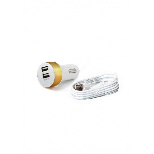 Margoun Round Dual Port Car Charger with Micro USB Cable - Gold