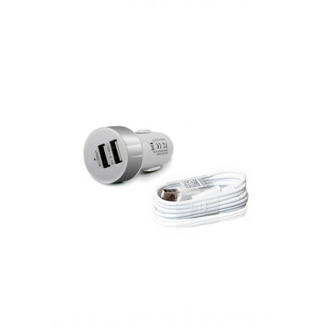 Margoun Round Dual Port Car Charger with Micro USB Cable - Silver