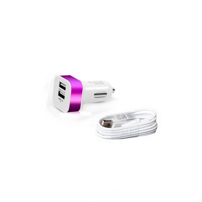 Margoun Square Dual Port Car Charger with Micro USB Cable - Purple