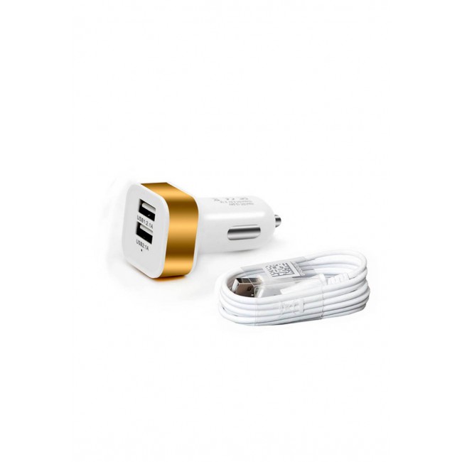 Margoun Square Dual Port Car Charger with Micro USB Cable - Gold