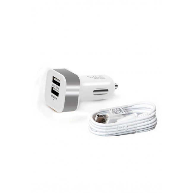 Margoun Square Dual Port Car Charger with Micro USB Cable - Silver