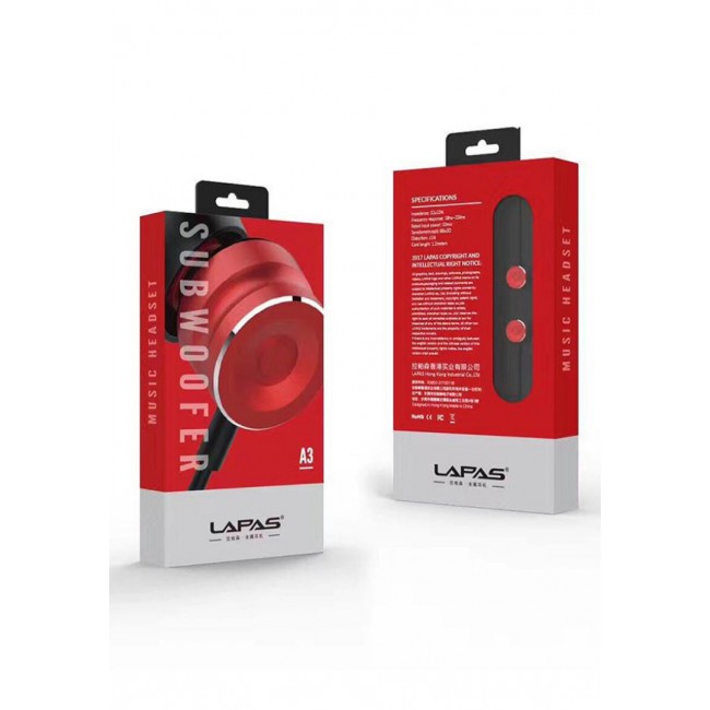 LAPAS A3 Subwoofer In-Ear Headphones with Mic (NFT) - Red