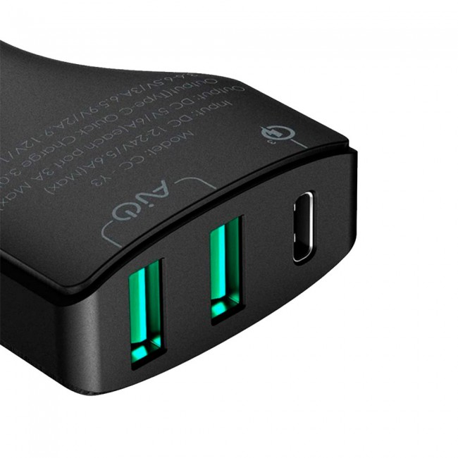 Aukey 3-Port Car Charger with Type-C and USB Port with AIPower 48W