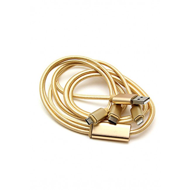 Margoun 3-in-1 Braided Type-C Lightning Micro USB GPS Cable - Gold