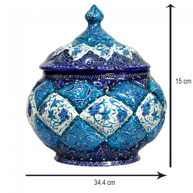 Persian Handmade enamel chocolate and sugar Copper dish MGH213 – Dark Blue and Turquoise Blue and Sky Blue