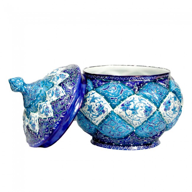 Persian Handmade enamel chocolate and sugar Copper dish MGH213 – Dark Blue and Turquoise Blue and Sky Blue