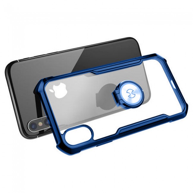 Doyers Transparent Case Cover with Magnetic Ring Stand for Apple iphone XS Max – Black / Blue / Red Outline