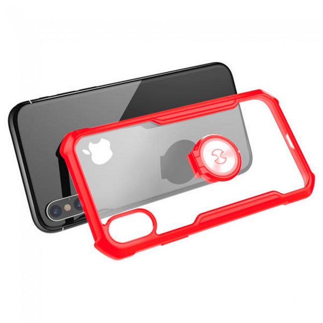 Doyers Transparent Case Cover with Magnetic Ring Stand for Apple iphone XS Max – Black / Blue / Red Outline