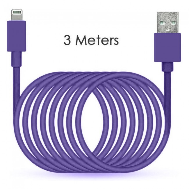 Lightning to USB Cable Charge and Sync 3m - Blue/Green/Red/Purple/Orange