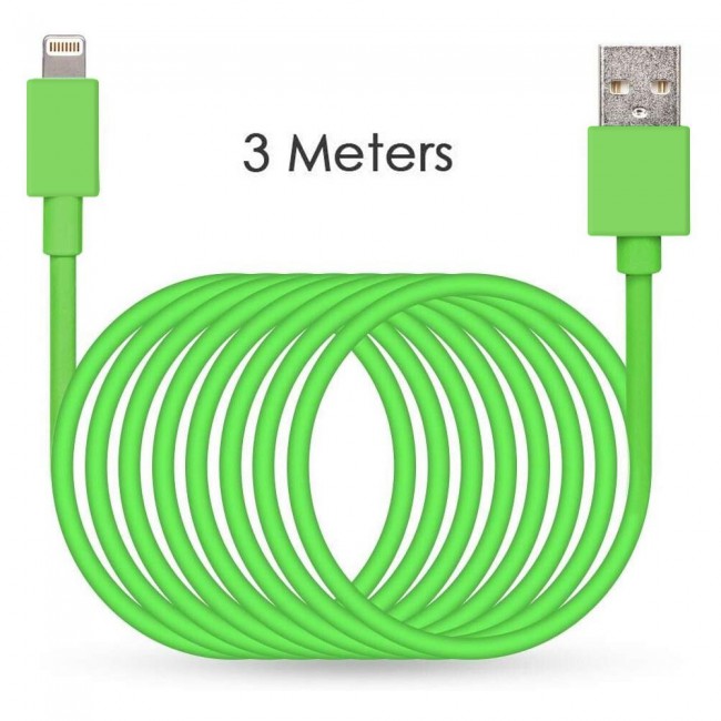 Lightning to USB Cable Charge and Sync 3m - Blue/Green/Red/Purple/Orange