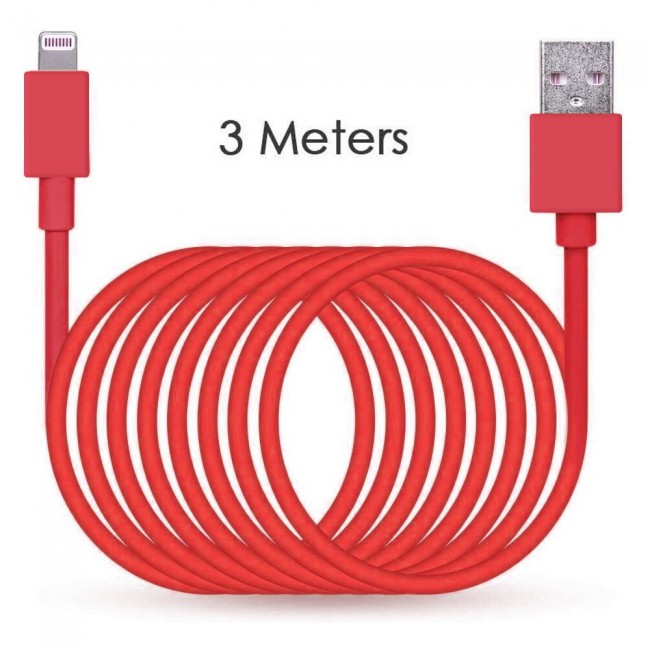 Lightning to USB Cable Charge and Sync 3m - Blue/Green/Red/Purple/Orange