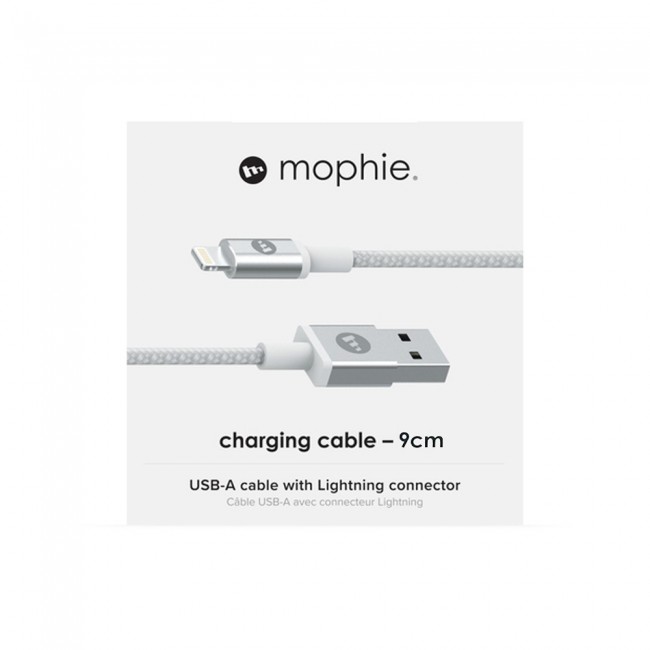 Mophie USB A to Lightning Charging Cable Braided Nylon 9cm - White