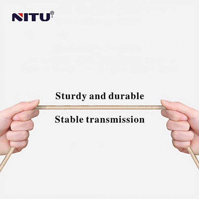 Nitu 3 in 1 Fabric USB Cable for Lightning , Micro and Type-C USB Devices – Gold