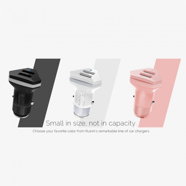RUKINI Car Charger CobraPlus Dual USB COPL509C with1m/3.3ft Lightning Cable – Black , Silver , Coral