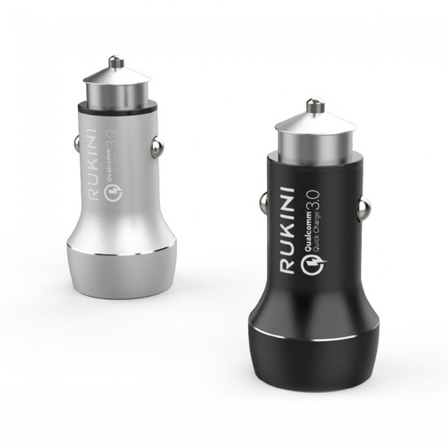 Rukini Dual USB Car Charger 30W QC.3.0 with 1m Micro USB cable RC309 – Black , Silver