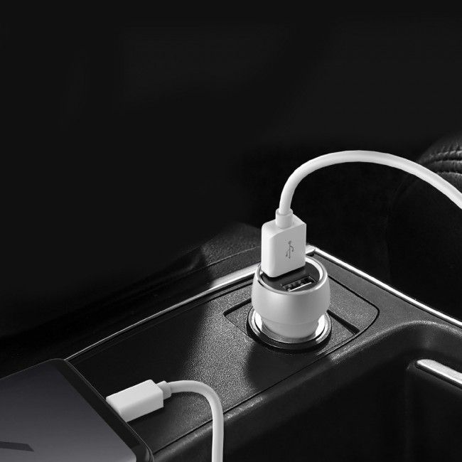 Rukini Dual USB Car Charger 30W QC.3.0 with 1m Micro USB cable RC309 – Black , Silver