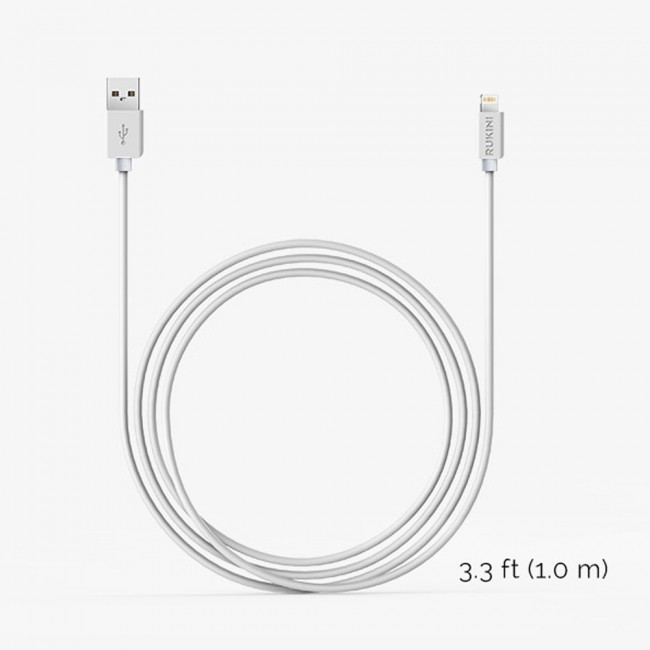 Rukini Lightning to USB Charge &amp; Sync Cable COLTH101 1m/3.3ft – Black , White