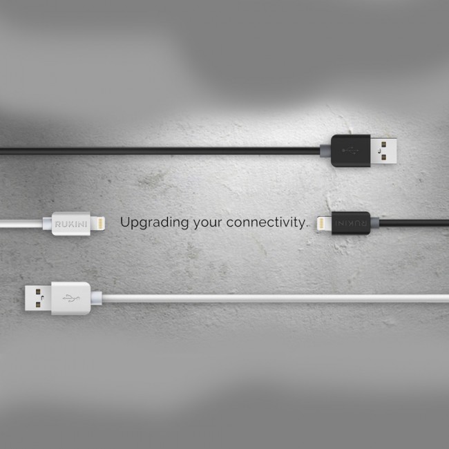 Rukini Lightning to USB Charge &amp; Sync Cable COLTH102 - 2m/6.6ft – Black , White